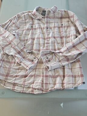 Prana Cream Plaid Button-Down Shirt with Red Stripe